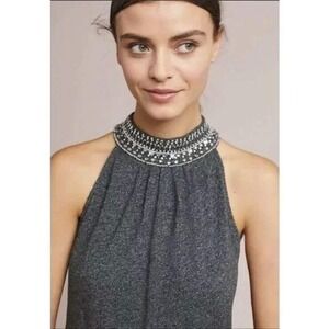 Anthropologie Vanessa Virginia Top Gray Beaded Cocktail‎ Party Chic XS NWOT